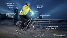 Liikenneturvan kyselyyn vastanneista 84 prosenttia tiesi, että pyöräilijän on käytettävä etuvaloa pimeän aikaan myös valaistussa taajamassa. Kuva: Nina Mönkkönen/Liikenneturva.