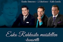 Esko Rahkosta muistellen -konsertissa esiintyvät Kauko Simonen, J .Eskelinen ja Kalle Jussila.